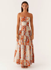 Carmel Maxi Dress - Orange Blue Floral