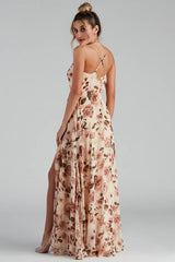 Erika Floral Chiffon Wrap A-Line Formal Dress