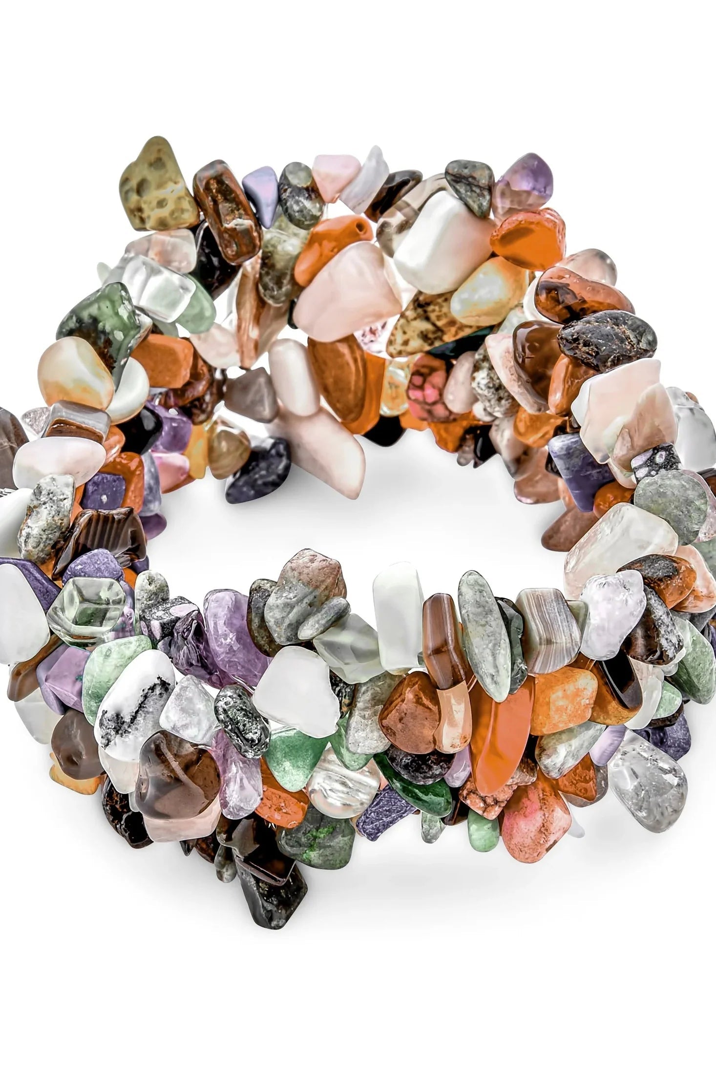 Gemstone Colors Chip Wide Chunky Cluster Multistrand Stretch Bracelet