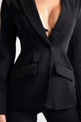 Helda Fitted Cinched Waist Blazer - Black