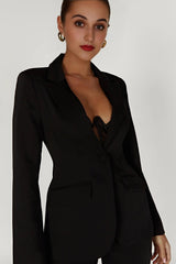Helda Fitted Cinched Waist Blazer - Black